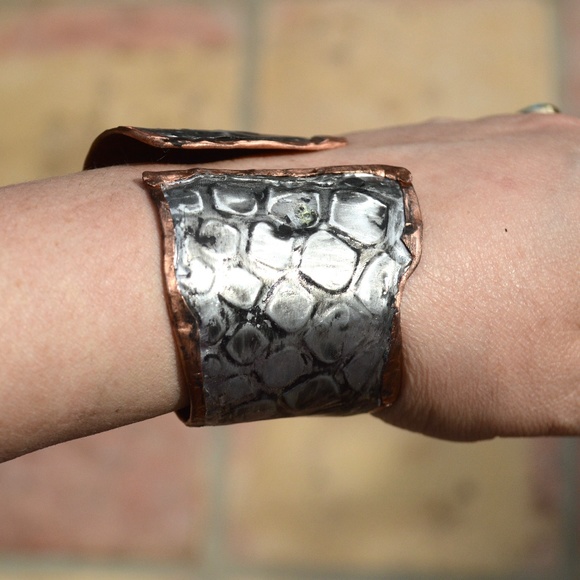 Brutalist Silver Solid Copper Cuff Bracelet Snake - Picture 2 of 7